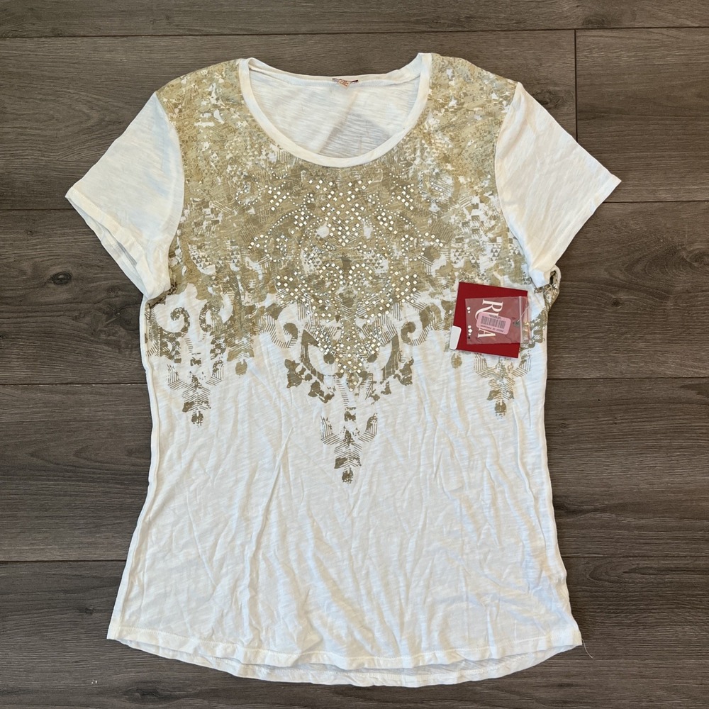Reba Womens M T Shirt White Jeweled NWT